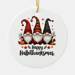 Adorno De Cerámica Feliz Hallothanksmas Halloween Navidad Gnomes