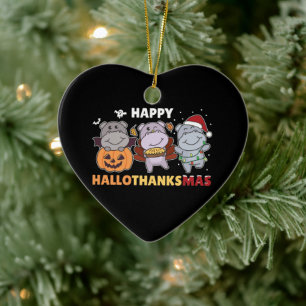 Adorno De Cerámica Feliz Hallothanksmas Navidades de Hippos Hippo Cer