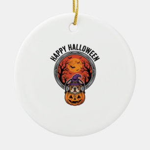 Adorno De Cerámica Feliz Halloween Bulldog Bruja Calabaza Camiseta Vi
