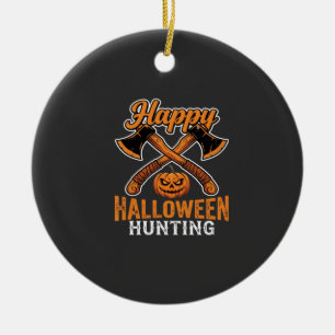 Adorno De Cerámica Feliz Halloween Caza Hachas Cruzadas Calabaza