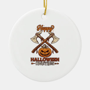 Adorno De Cerámica Feliz Halloween Caza Hachas Cruzadas Calabaza Runa