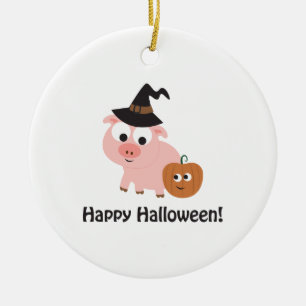 Adorno De Cerámica ¡Feliz Halloween! Cerdo de bruja
