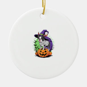 Adorno De Cerámica Feliz Halloween con la Momia y la Bruja del Boston