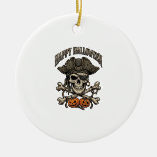Adorno De Cerámica Feliz Halloween Cráneo de Pirata Huesos Cruzados C