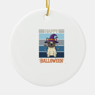 Adorno De Cerámica Feliz Halloween French Bulldog Bruja Telaraña Ca