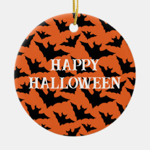 Adorno De Cerámica Feliz Halloween murciélagos negros patrón espeluzn