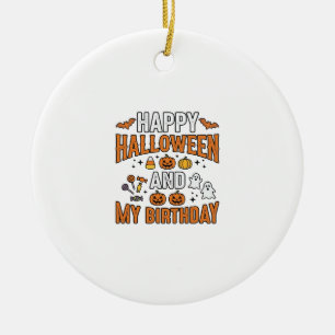 Adorno De Cerámica Feliz Halloween y mi cumpleaños diseño vintage_1