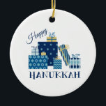 Adorno De Cerámica Feliz Hanukkah<br><div class="desc">Este diseño es bonito y luminoso,  te llena de alegría y de espíritu vacacional,  perfecto en regalos,  pasamanos de mesa,  ropa de cocina,  decoración casera y sobre todo Hanukkah.</div>