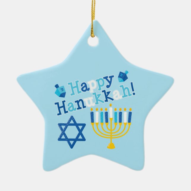 Adorno De Cerámica Feliz Hanukkah (Frente)