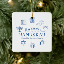 Adorno De Cerámica Feliz Hanukkah azul personalizado nombre de famili