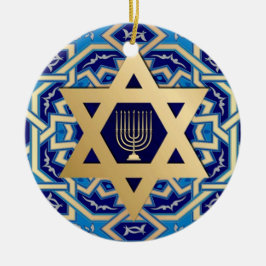 Adorno De Cerámica Feliz Hanukkah. Estrella del Año Personalizado de 