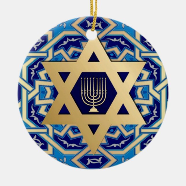 Adorno De Cerámica Feliz Hanukkah. Estrella del Año Personalizado de  (Frente)