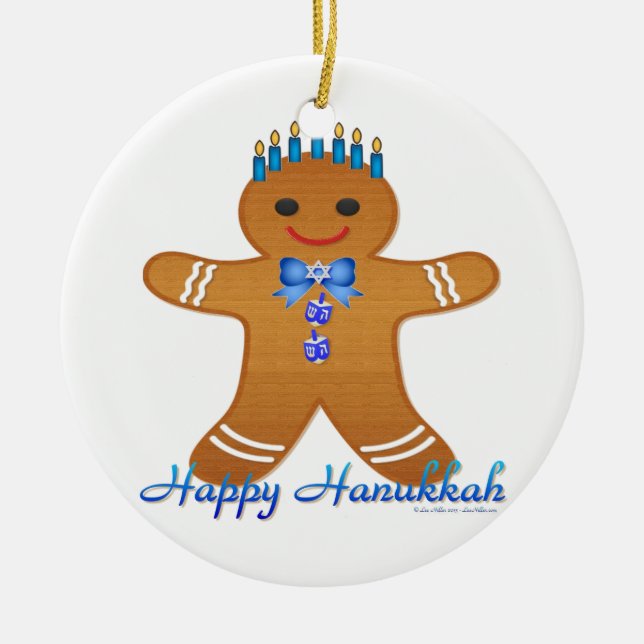 Adorno De Cerámica Feliz Hanukkah Gingerbread Man Menorah (Frente)