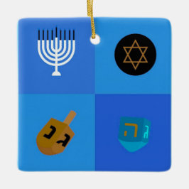 Adorno De Cerámica Feliz Hanukkah Menorah y Dreidels