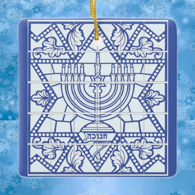 Adorno De Cerámica Feliz Hanukkah Menorah y Estrella de David (Subido por el creador)