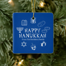 Adorno De Cerámica Feliz Hanukkah nombre de familia de personalizados