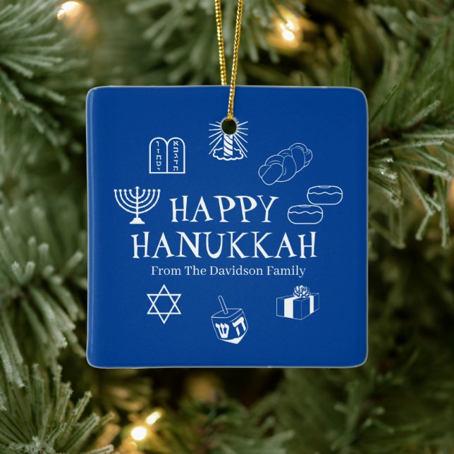 Adorno De Cerámica Feliz Hanukkah nombre de familia de personalizados (Árbol)