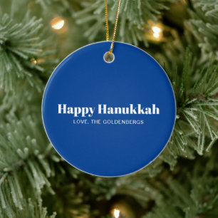 Adorno De Cerámica Feliz Hanukkah rayas modernas blancas y azules per