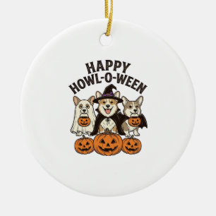 Adorno De Cerámica Feliz Howl-O-Ween Corgi Halloween Perro Vector Des