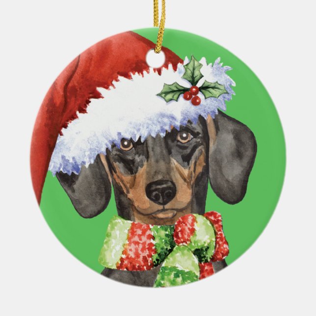 Adorno De Cerámica Feliz Howlidays Dachshund (Frente)