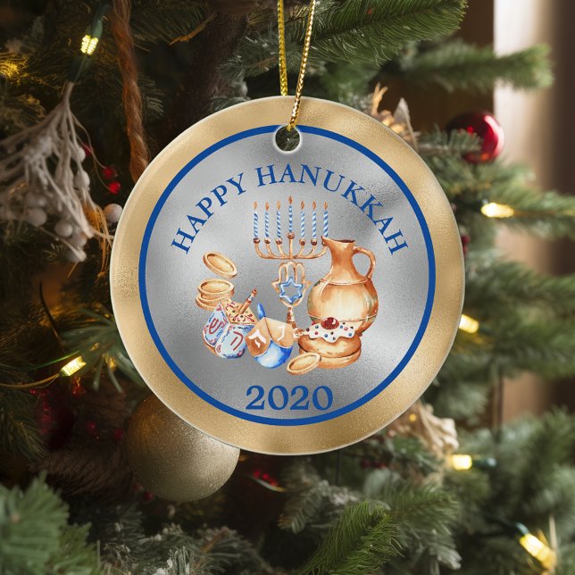 Adorno De Cerámica Feliz Janucá Menorá de Plata y Oro (Subido por el creador)