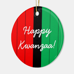 Adorno De Cerámica Feliz Kwanzaa Patrón rojo negro rayado verde