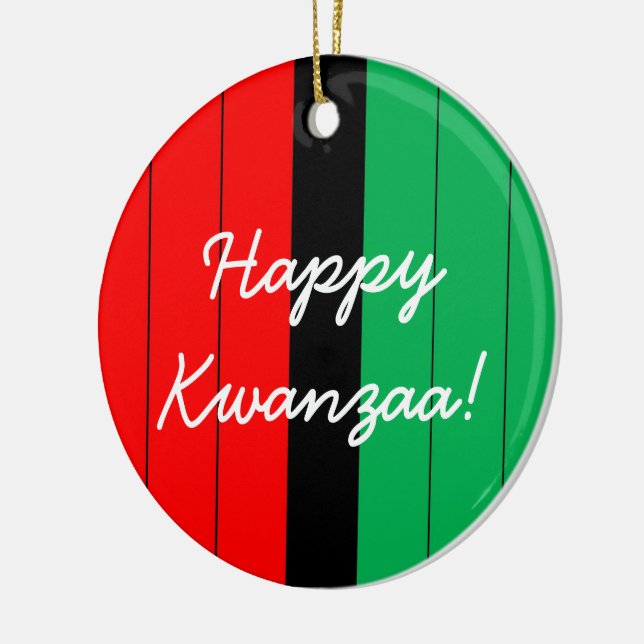 Adorno De Cerámica Feliz Kwanzaa Patrón rojo negro rayado verde (Izquierda)