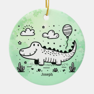 Adorno De Cerámica Feliz lagarto con globo - Arte de guardería