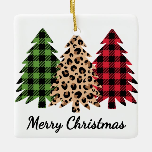 Adorno De Cerámica Feliz leopardo navideño y árboles plantados (Anverso)