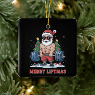 Adorno De Cerámica Feliz Levantamiento de Navidad Santa Gimnasio de F