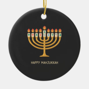 Adorno De Cerámica Feliz MahJukkah Menorá Hanukkah Mahjong