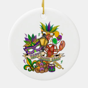 Adorno de cerámica Feliz Mardi Gras