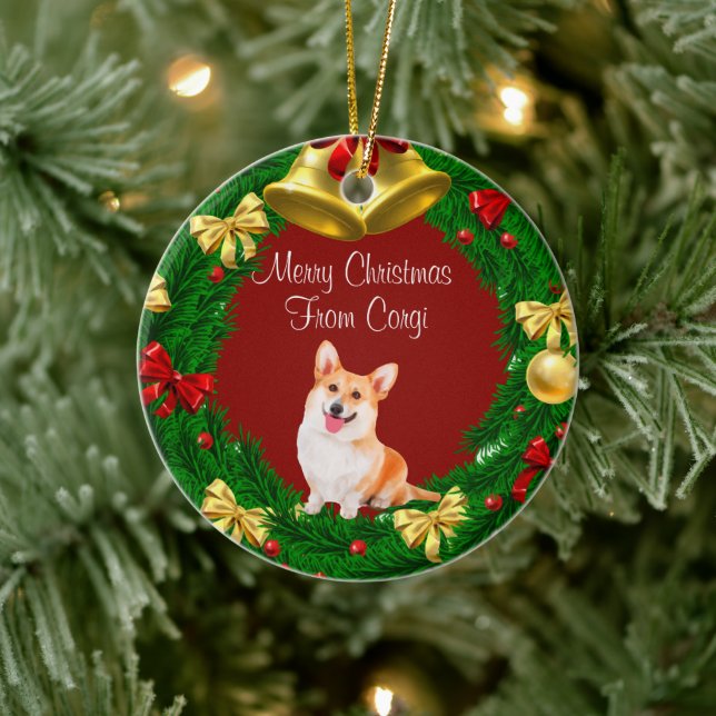 Adorno De Cerámica Feliz Mascota navideño Dog Welsh Corgi (Árbol)