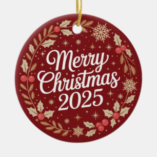Adorno De Cerámica Feliz Navidad 2025
