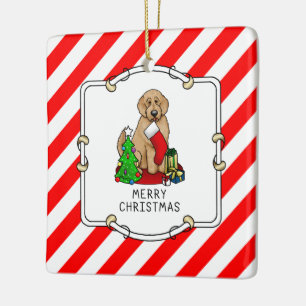 Adorno De Cerámica Feliz Navidad 2 Goldendoodle (rojo dorado) Cute