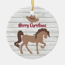 Adorno De Cerámica Feliz Navidad a Gorra de Caballo y Vaquero