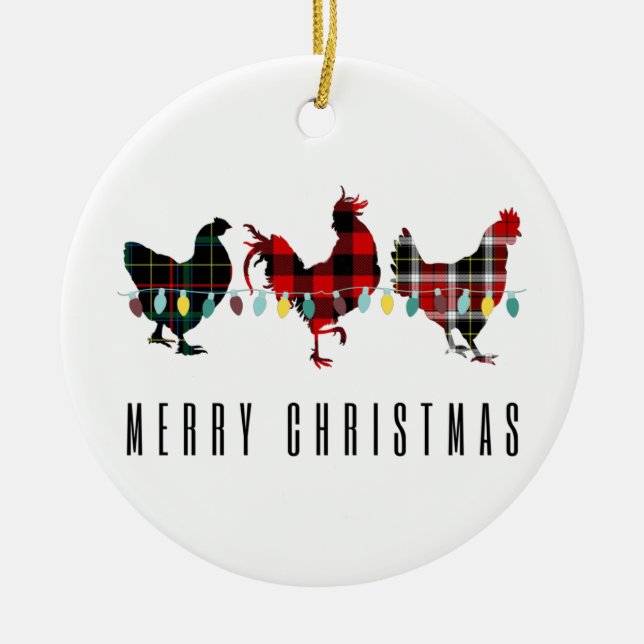 Adorno De Cerámica Feliz Navidad a los Navidades de pollo (Frente)