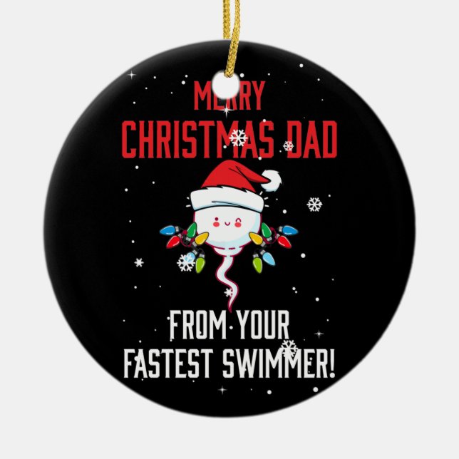 Adorno De Cerámica Feliz Navidad a papá de tu nadador más rápido (Frente)
