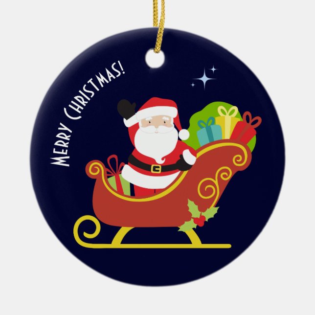 Adorno De Cerámica Feliz Navidad a Santa Claus (Frente)