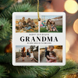 Adorno De Cerámica Feliz Navidad Abuela 4 Collages de fotos<br><div class="desc">Diga Feliz Navidad a la abuela esta temporada navideña con un adorno navideño personalizado con 4 de sus fotos favoritas y nombres de nietos. Todo el texto de este diseño es editable para que pueda agregar su propio mensaje o texto. Disponible en diversos colores,  estilos y productos.</div>