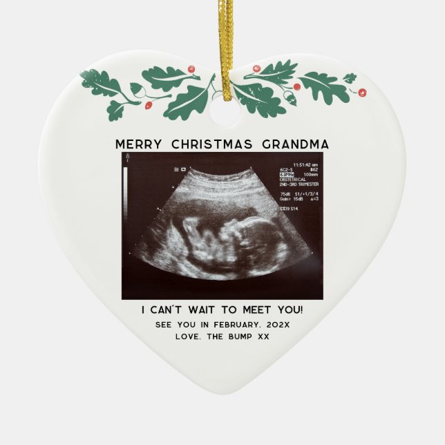 Adorno De Cerámica Feliz Navidad Abuela Embarazo Baby Scan Photo (Frente)