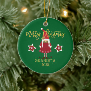 Adorno De Cerámica Feliz Navidad Abuela Gnome Niña Foto Navideña