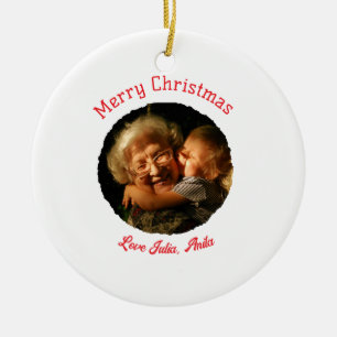 Adorno De Cerámica Feliz Navidad abuela hija foto círculo