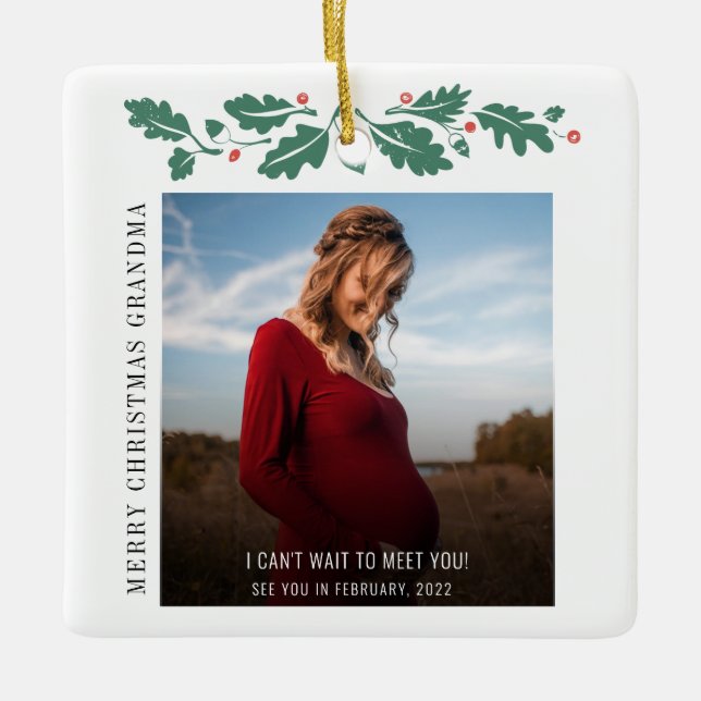 Adorno De Cerámica Feliz Navidad Abuela Invitación del bebé (Anverso)