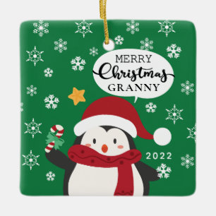Adorno De Cerámica Feliz Navidad Abuela Pingüino