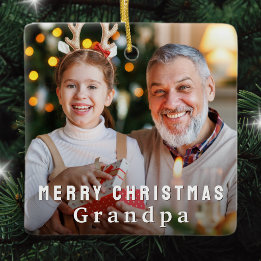 Adorno De Cerámica Feliz Navidad Abuelo Foto Personalizada