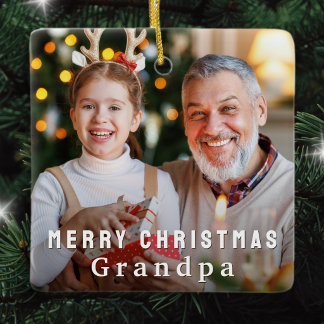 Adorno De Cerámica Feliz Navidad Abuelo Foto Personalizada