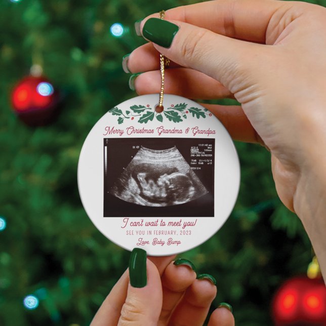 Adorno De Cerámica Feliz Navidad Abuelos Embarazo Ultrasonido (Pregnancy Announcement Grandma Keepsake Ornament)