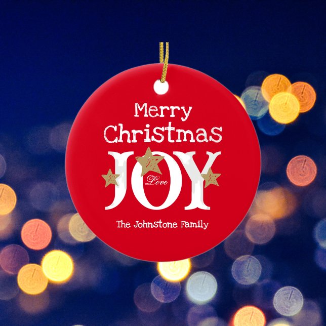 Adorno De Cerámica Feliz Navidad Alegría simple elegante rojo (A lovely, bright and cheerful Ceramic Ornament to decorate the holidays.)