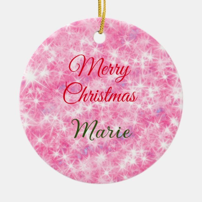 Adorno De Cerámica Feliz Navidad añadir nombre sagrado purpurina de b (Frente)